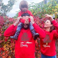 Personalised Matching Family Christmas Sweatshirts Custom Name Jumper with Tree Design Gift for Mum Dad Baby Kids