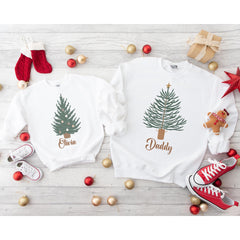 Personalised Matching Family Christmas Sweatshirts Custom Name Jumper with Tree Design Gift for Mum Dad Baby Kids