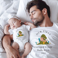 Personalised Matching Our First Father's Day T-shirt, Funny Daddy and Baby Gift, 1st Father's Day Keepsake - Pomchick