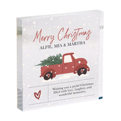 Personalised Merry Christmas Acrylic Plaque with Red Truck Custom Family Christmas Gift Keepsake Decoration Xmas Keepsake for Her Him