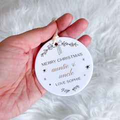 Personalised Merry Christmas Auntie & Uncle Ornament Christmas Tree Decoration Bauble from Niece or Nephew