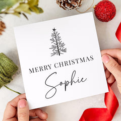 Personalised Merry Christmas Card With Name Xmas Tree Design With Name For Her Him Friend Corporate Xmas Cards For Employees Colleague Boss