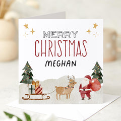 Personalised Merry Christmas Card With Santa Claus Reindeer Sleigh Xmas Gift Card For Her Him Son Daughter Nephew Niece Cousin Child Kids