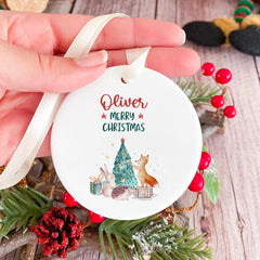 Personalised Merry Christmas ceramic ornament for kids toddler baby boy girl nephews niece son daughter names with cute Christmas decoration