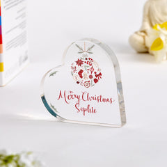 Personalised Merry Christmas Heart Acrylic Plaque with Name – Custom Festive Gift for Friend Family Xmas Decoration for Her Him