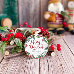Personalised Merry Christmas Teacher Tree Decoration Festive Wreath Ornament Gift from Child or Class