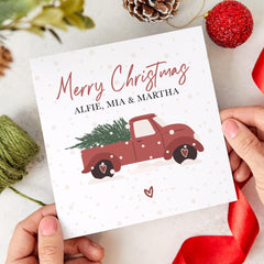 Personalised Mery Christmas Gift Card With Names For Family Kids Friends Nephews For Him Her Xmas Gift Card Red Christmas Truck