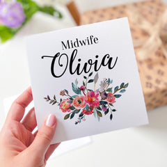 Personalised Midwife Card Floral Design Gift Recognition Celebration Custom Name Midwife Thank You Card Gift for Her