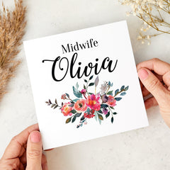 Personalised Midwife Card Floral Design Gift Recognition Celebration Custom Name Midwife Thank You Card Gift for Her