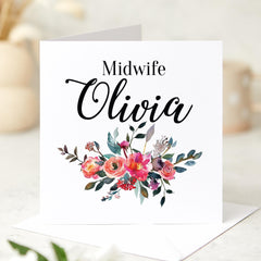Personalised Midwife Card Floral Design Gift Recognition Celebration Custom Name Midwife Thank You Card Gift for Her