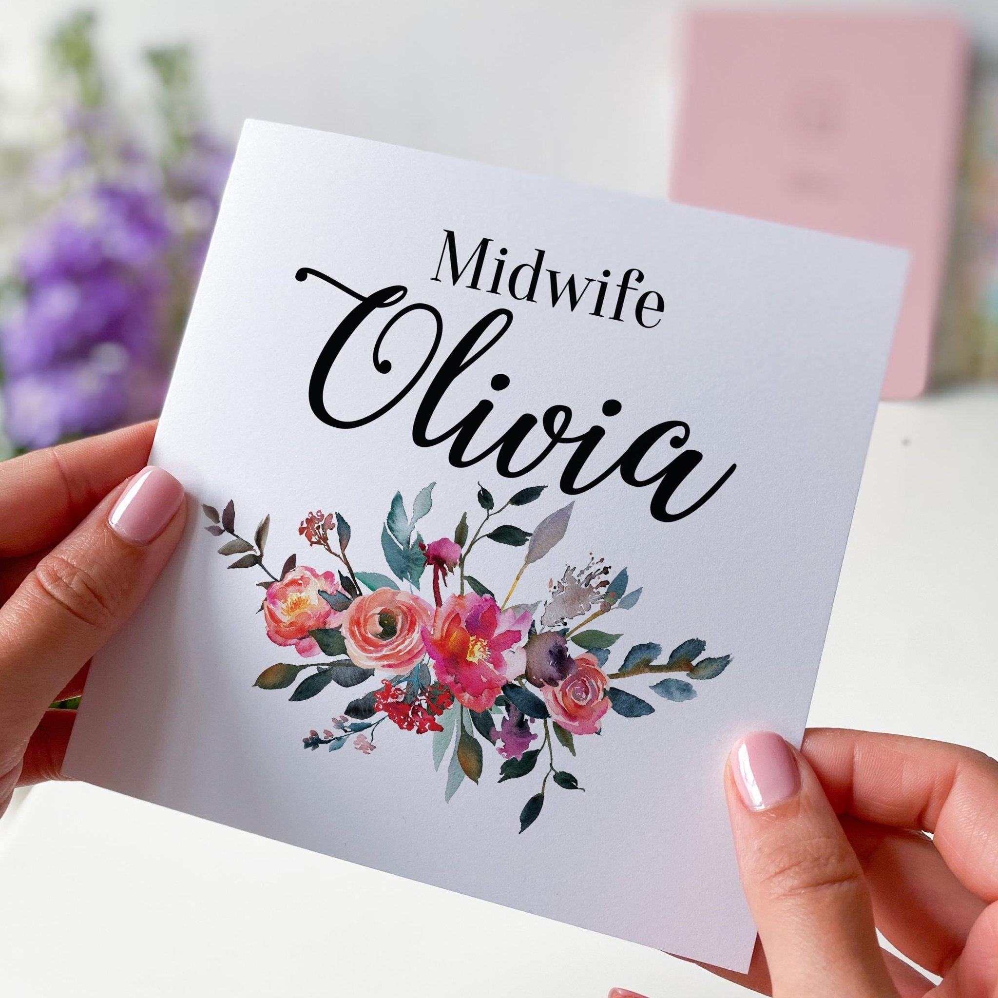 Personalised Midwife Card Floral Design Gift Recognition Celebration Custom Name Midwife Thank You Card Gift for Her