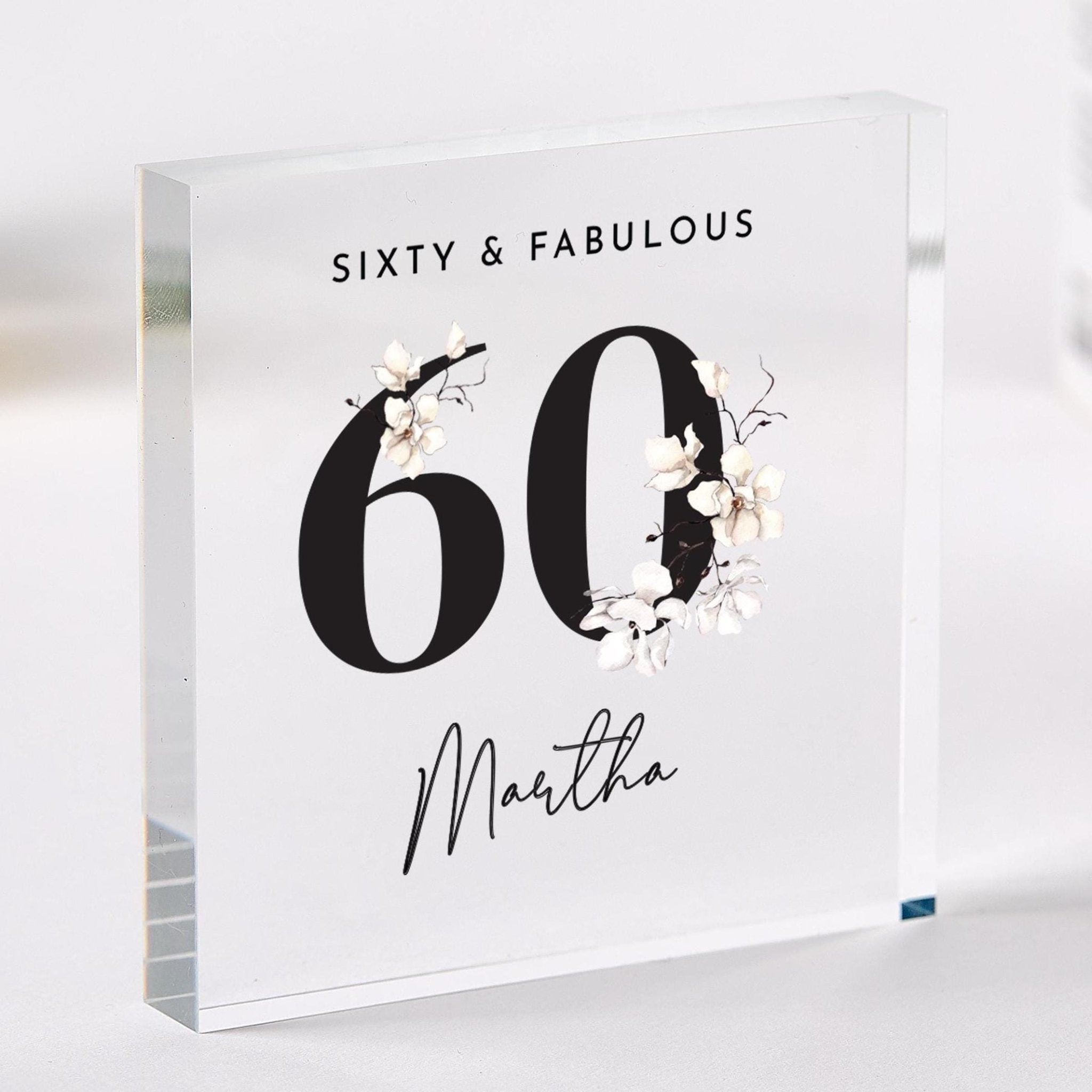 Personalised Milestone Birthday Acrylic Plaque Her Custom Age Keepsake Name Elegant Floral Design Mum Nanny Friend Sister