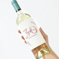 Personalised Milestone Birthday Wine Label Gift for Her Elegant Floral Bottle Sticker Name and Age Perfect for 30th 40th 50th 60th Birthdays
