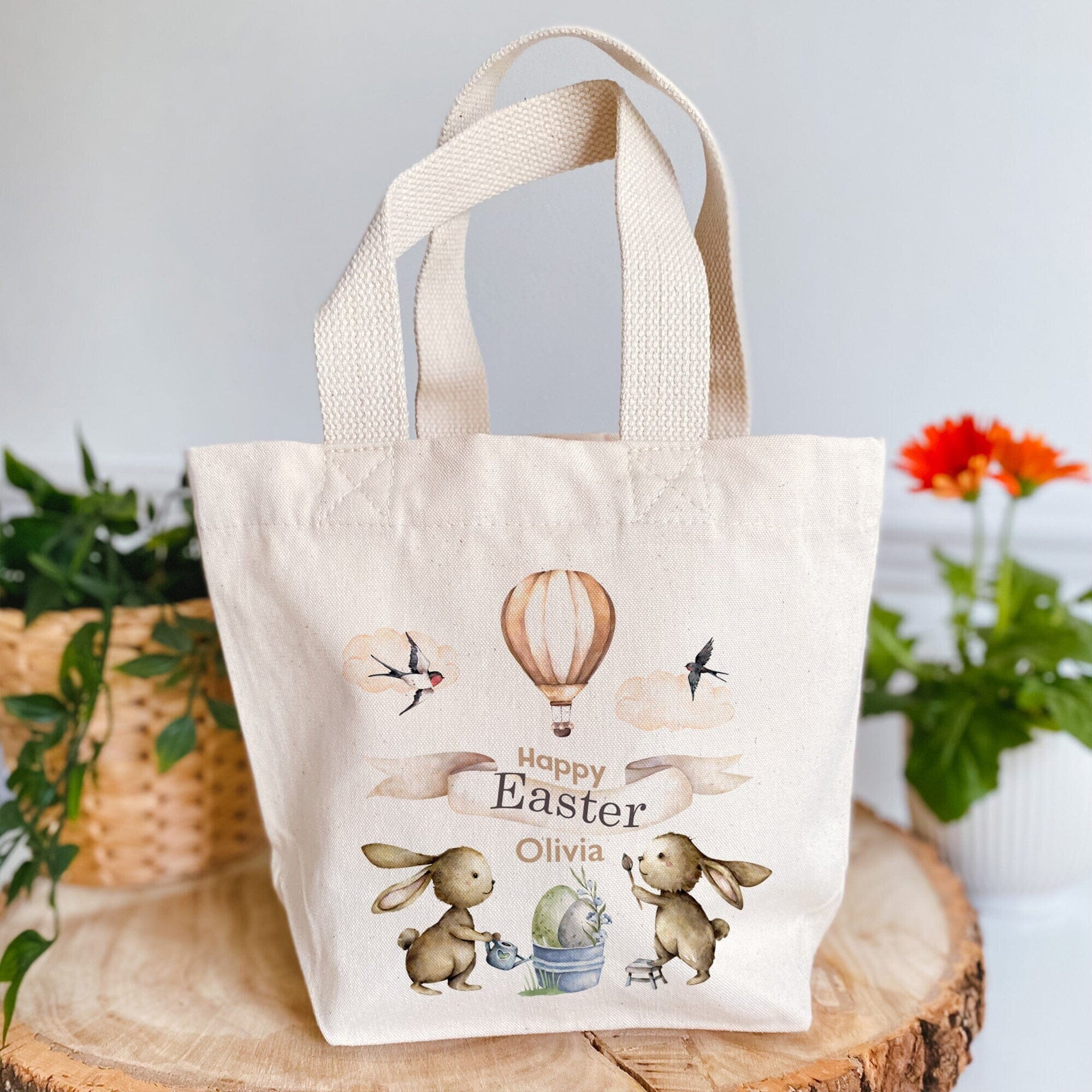 Personalised Mini Easter Bag Name Cute Bunny Design Egg Hunt Bags Or Baskets First 1st Easter