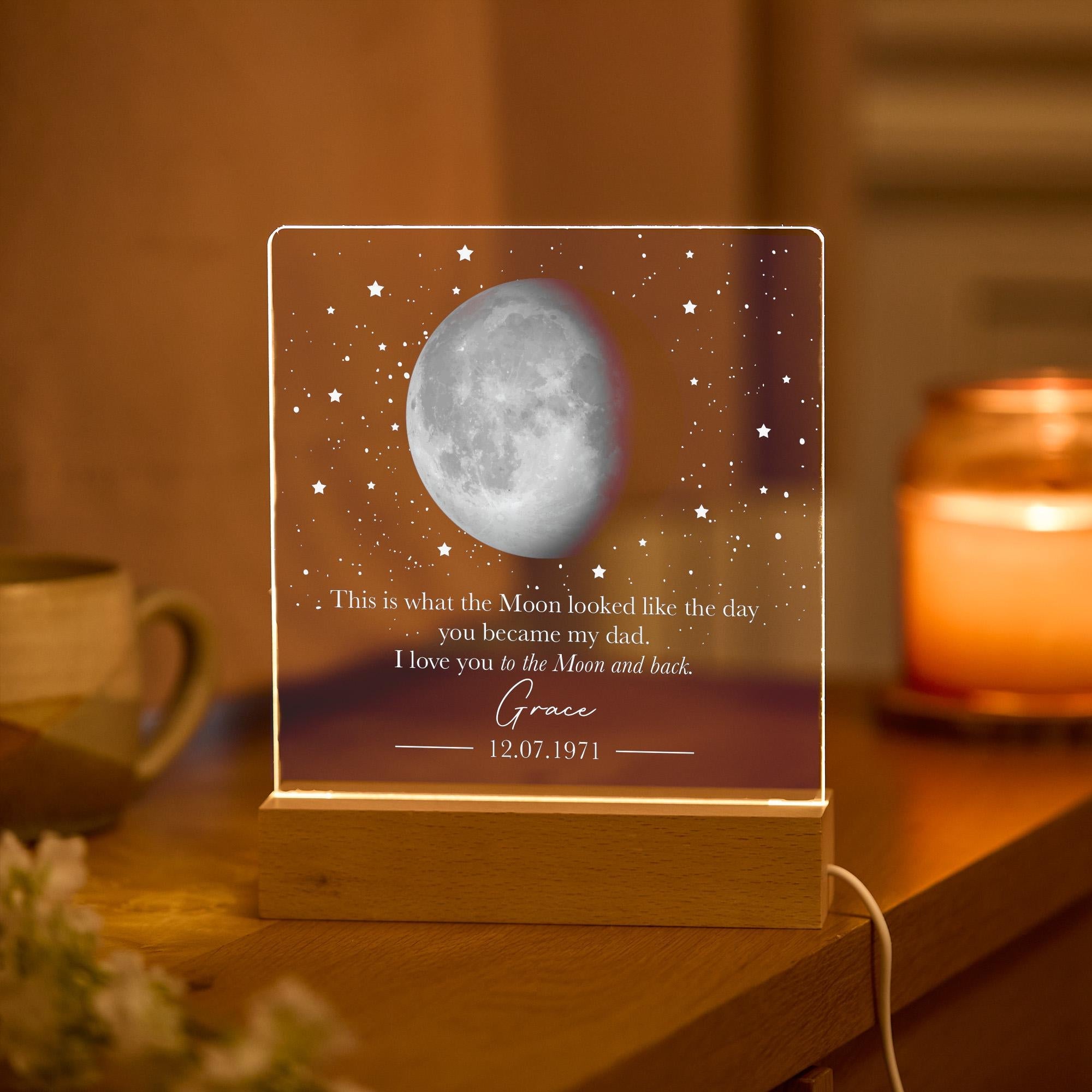 Personalised Moon Phase Lamp Gift for Dad, Custom Acrylic Night Light