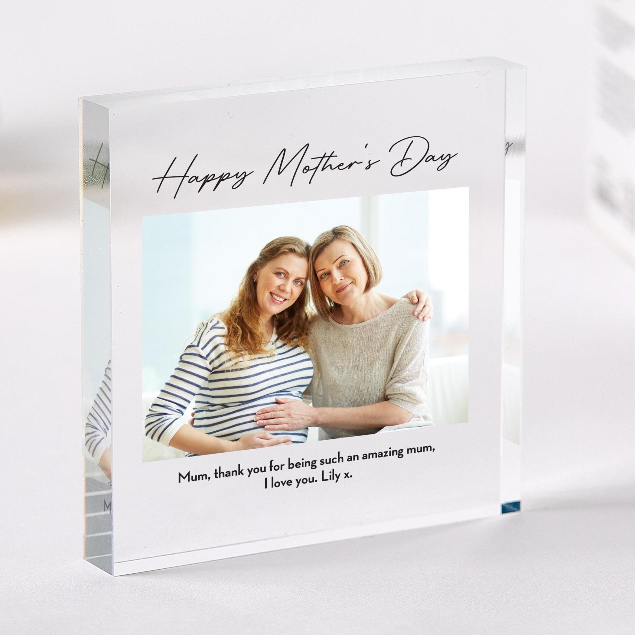 Personalised Mother's Day Photo Gift Custom Acrylic Block Keepsake for Mum Nanny Gran Gift with Message Picture First Mothers