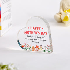 Personalised Mum Acrylic Heart Plaque – Happy Mother’s Day Floral Keepsake for Mum from Daughter or Son