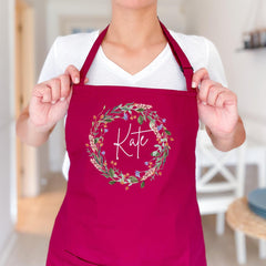 Personalised Mum Apron Floral Wreath Custom Cooking Baking Apron Gift for Mother's Day Gift for Mum Grandma Nanny