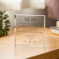 Personalised Mum Birthday Gift Acrylic Plaque Heartfelt Poem with Name & Message Elegant Gift from Daughter or Son Mum's Birthday Keepsake