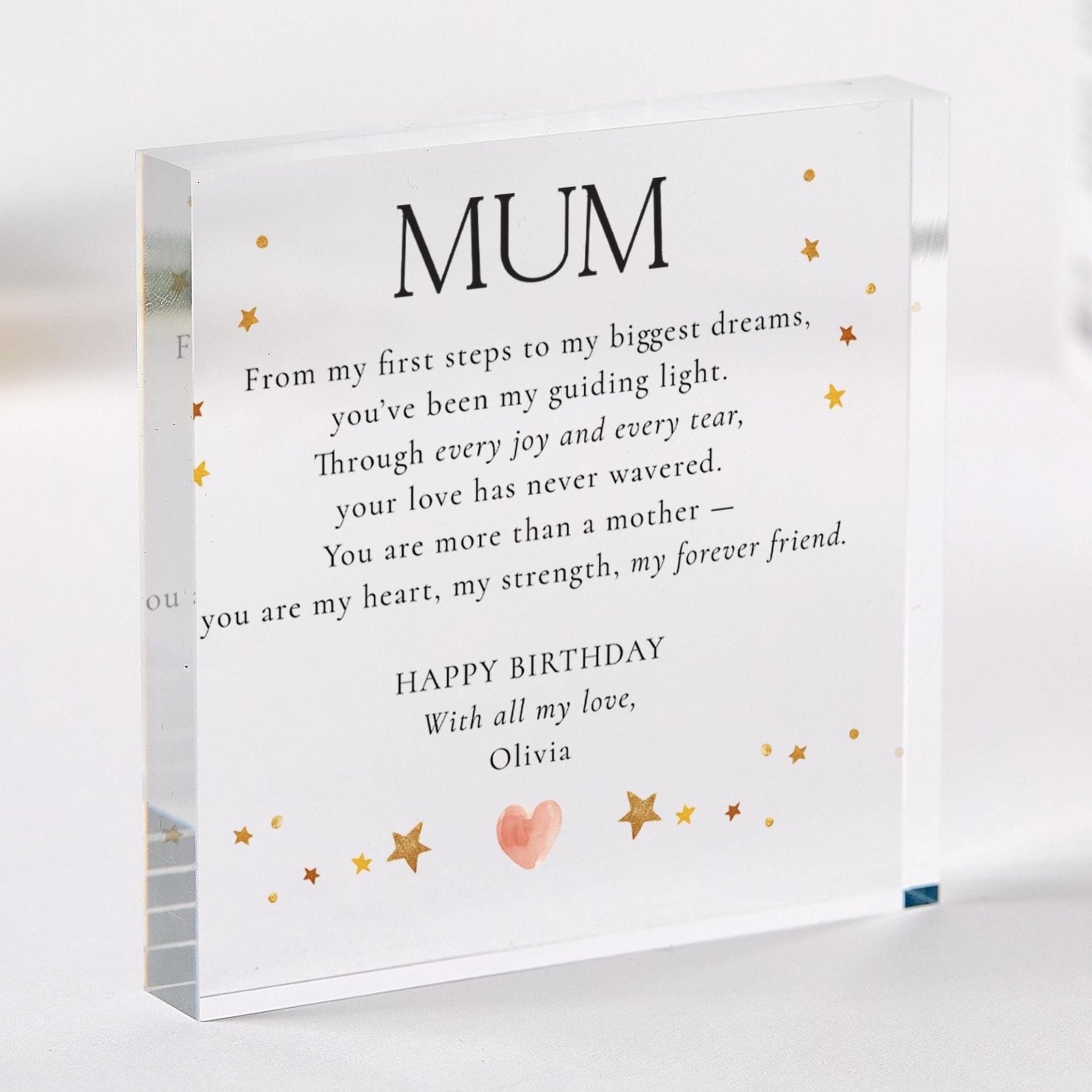 Personalised Mum Birthday Acrylic Plaque Heartfelt Poem Name & Message Elegant Daughter or Son Mums Birthday Keepsake