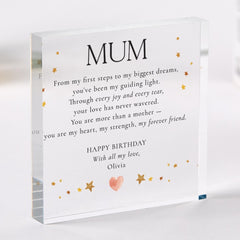 Personalised Mum Birthday Gift Acrylic Plaque Heartfelt Poem with Name & Message Elegant Gift from Daughter or Son Mum's Birthday Keepsake