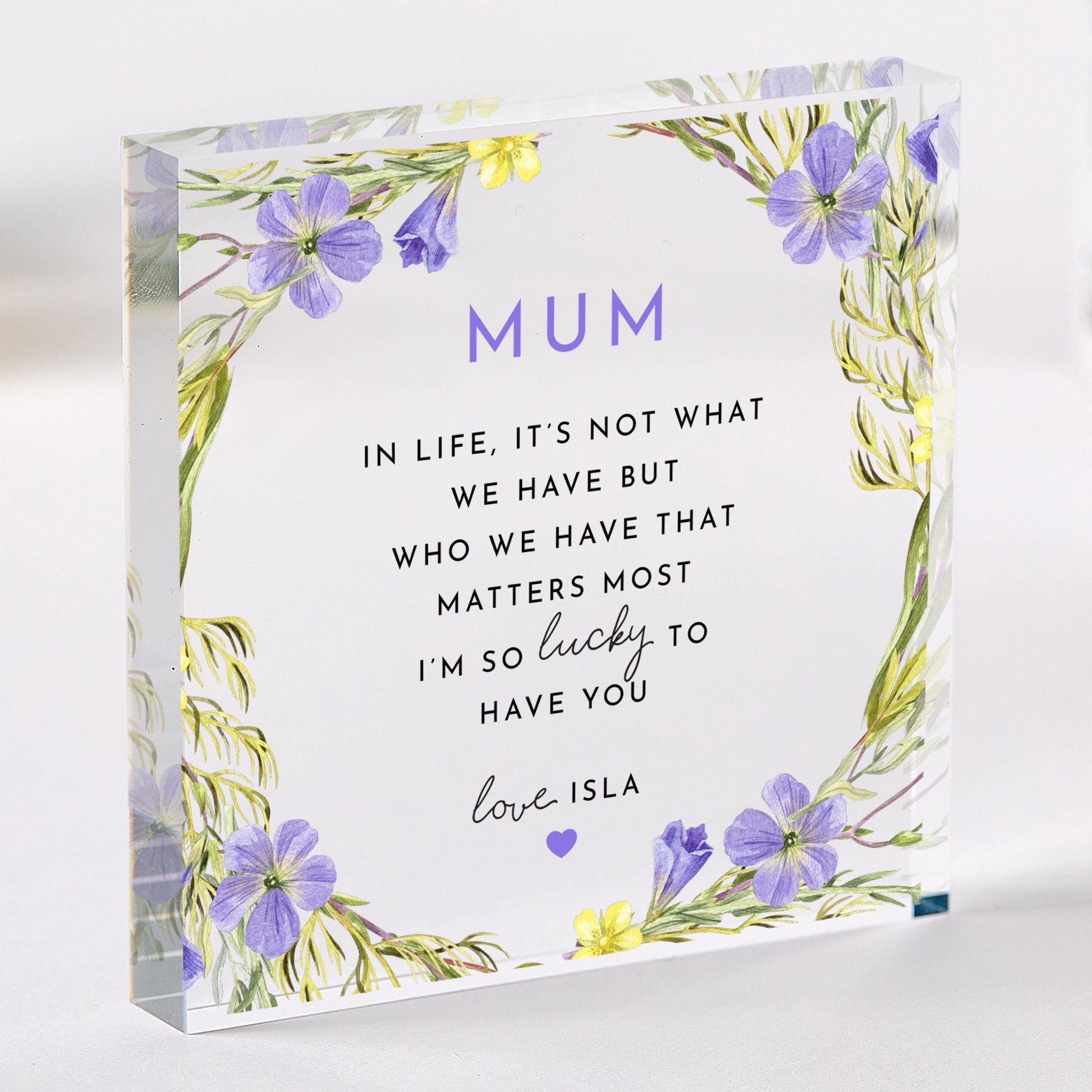 Personalised Mum Gift – Mother’s Day, Birthday or Christmas Acrylic Plaque – Custom Name Floral Keepsake