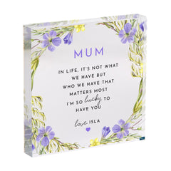 Personalised Mum Gift – Mother’s Day, Birthday or Christmas Acrylic Plaque – Custom Name Floral Keepsake