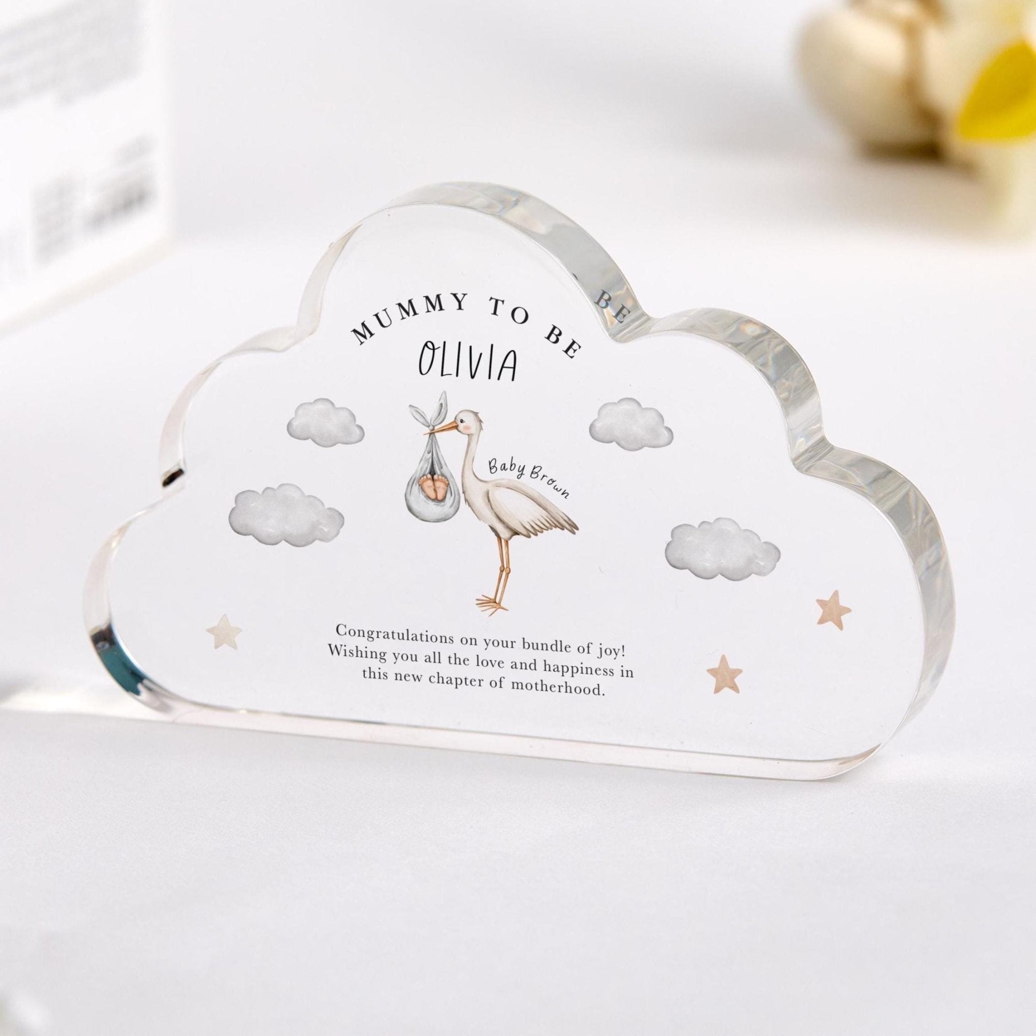 Personalised Mummy to Be Cloud Shaped Acrylic Shower Keepsake Custom Name & Message Mum Pregnancy