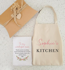 Personalised Mum’s Kitchen Apron and Towel Gift Set – Mother’s Day Present