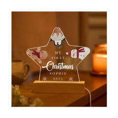 Personalised My First Christmas Gift – Star LED Night Light – Custom Baby Keepsake Lamp Gift for Child, Nursery Decoration