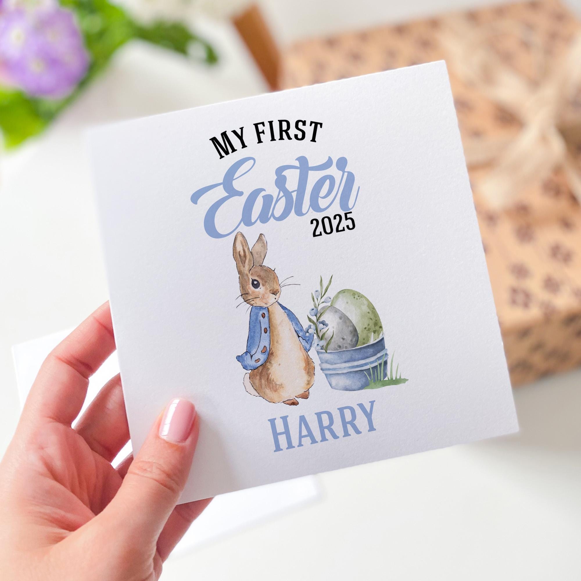 Personalised My First Easter Card Name Baby Boy or Girl Keepsake Bunny Newborn Easter Gift Nephew Niece Son Daughter Grandson Granddaughter