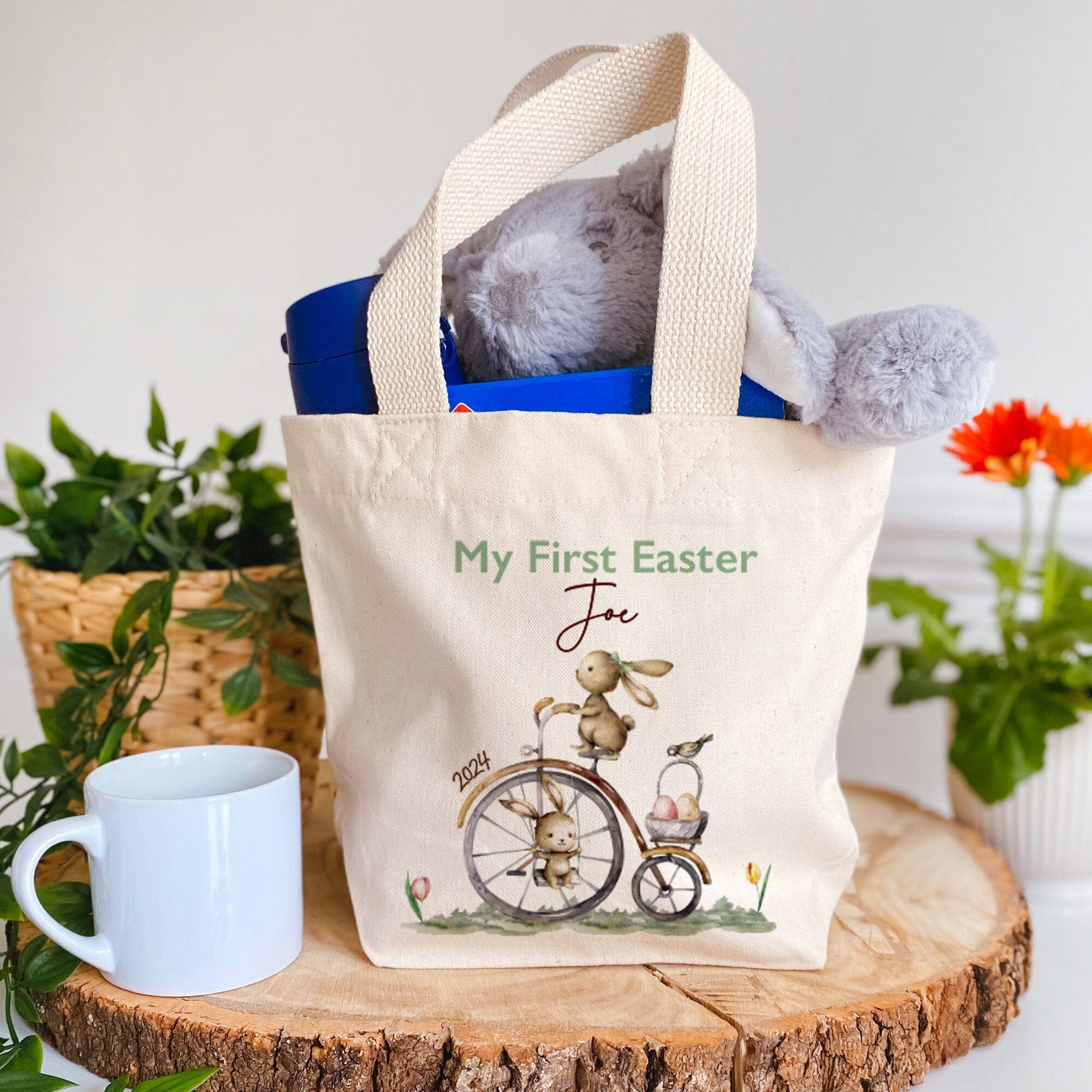 Personalised My First Easter Mini Bag Name Bunny Keepsake Egg Hunt Bag