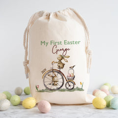 Personalised My First Easter Stuff Bag With Name Easter Gift Bunny Rabbit Design Egg Hunt Treat Bag 1st Easter