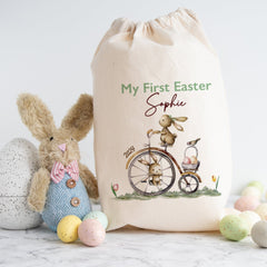 Personalised My First Easter Stuff Bag With Name Easter Gift Bunny Rabbit Design Egg Hunt Treat Bag 1st Easter