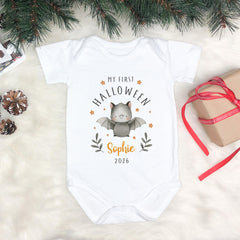 Personalised My First Halloween Baby Bodysuit, Cute Bat Baby Halloween Outfit