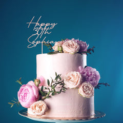 Personalised Name & Age Cake Topper, Wooden Gold Silver Rose Gold, Adult Kids Birthday Decor, 30th - 90th Party Celebration