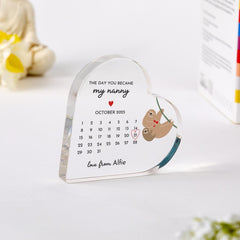 Personalised Nanny Gift Heart - Shaped Calendar Plaque The Day You Became My Nanny Keepsake Custom Date Name New Grandma Birthday Christmas