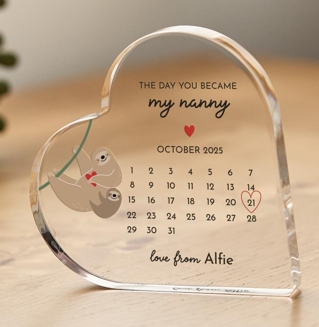 Personalised Nanny Heart Shaped Calendar Plaque Day You Became My Nanny Keepsake Custom Date Name Grandma Birthday Christmas