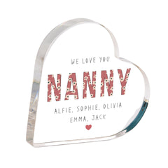 Personalised Nanny Heart Acrylic Plaque – Cute Christmas Mother’s Day or Birthday Gift – We Love You Floral Keepsake from Grandchildren