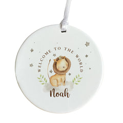 Personalised New Baby Ceramic Ornament New Mum Gift Welcome to the world Baby boy Baby girl Keepsake Cute Lion Design