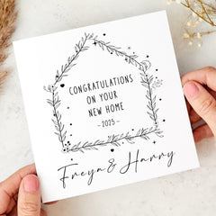 Personalised New Home Card with Names and Year Floral Housewarming Congratulations for Your First Home To a Couple