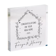 Personalised New Home Gift Acrylic Plaque with Names and Year Modern Housewarming Keepsake for Couple Newlywed or Friend