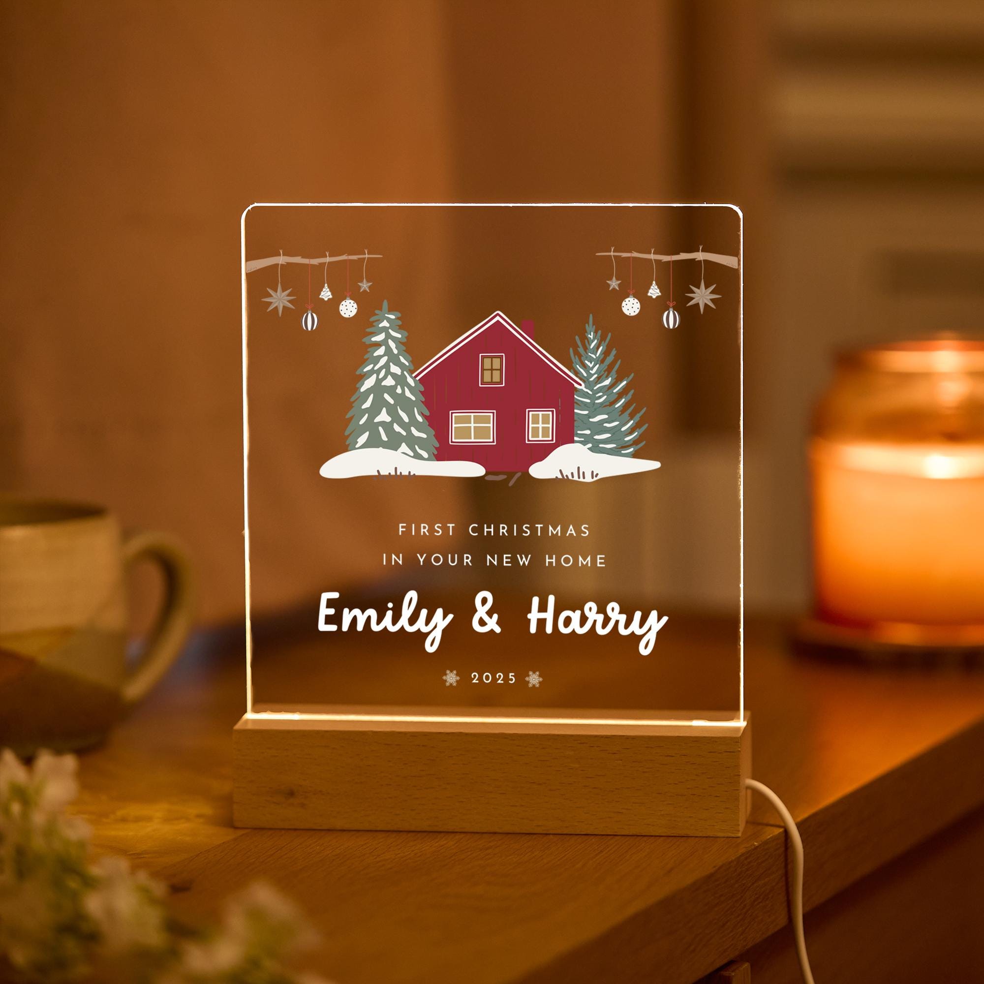 Personalised New Home Gift First Christmas LED Light Plaque Custom Couple Housewarming Present Cosy Festive Night Light Keepsake