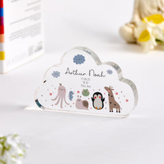 Personalised Newborn Gift with Name Date & Weight Baby Birth Stats Plaque Cute Animal Nursery Decor Keepsake Gift for New Parents Mum Dad