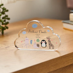 Personalised Newborn Gift with Name Date & Weight Baby Birth Stats Plaque Cute Animal Nursery Decor Keepsake Gift for New Parents Mum Dad