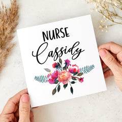 Personalised Nurse Card Custom Name Nurse Thank You Card Nurse Appreciation Gift Nursing Graduation Card Floral Nurse Gift for Her