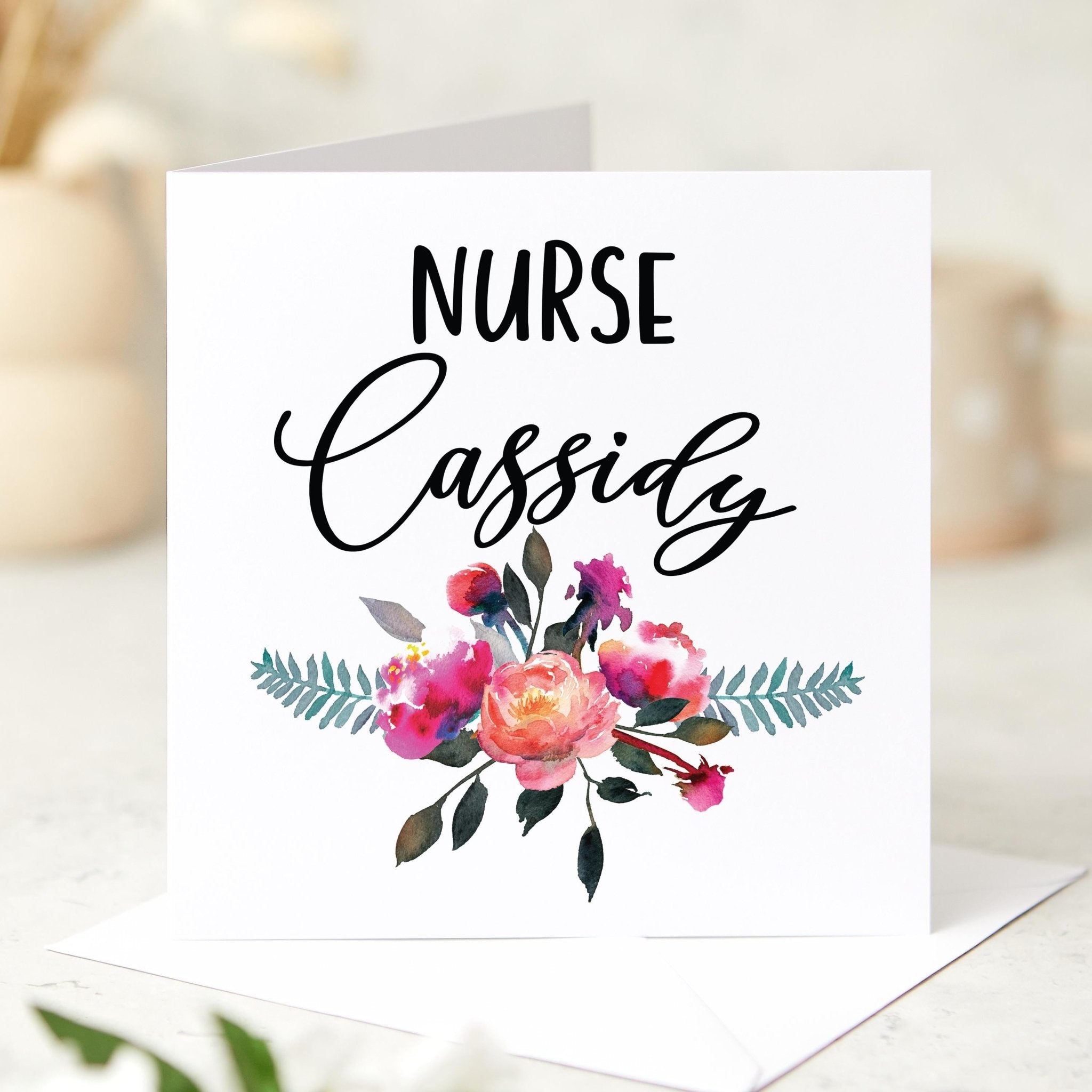Personalised Nurse Card Custom Name Nurse Thank You Card Nurse Appreciation Gift Nursing Graduation Card Floral Nurse Gift for Her
