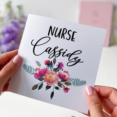 Personalised Nurse Card Custom Name Nurse Thank You Card Nurse Appreciation Gift Nursing Graduation Card Floral Nurse Gift for Her