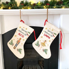 Personalised Nutcracker Christmas Stocking, Xmas Gift For Kids, Special Delivery for name, Boy Or Girl, Sugar Plum Fairy Decoration