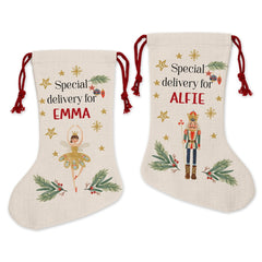 Personalised Nutcracker Christmas Stocking, Xmas Gift For Kids, Special Delivery for name, Boy Or Girl, Sugar Plum Fairy Decoration